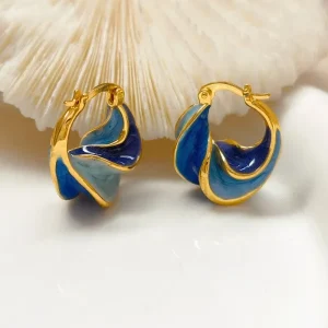 Enamel Color Metal Texture Small Hoop Earrings for Women