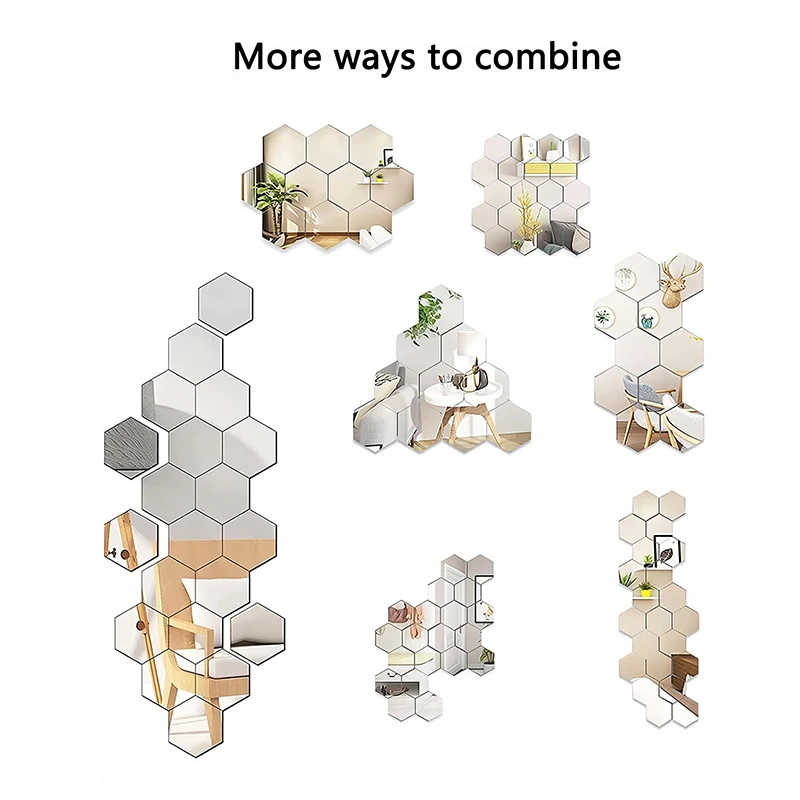 45pcs Hexagon Mirror Wall Art Sticker Decor