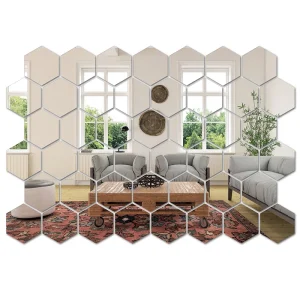 45pcs Hexagon Mirror Wall Art Sticker Decor