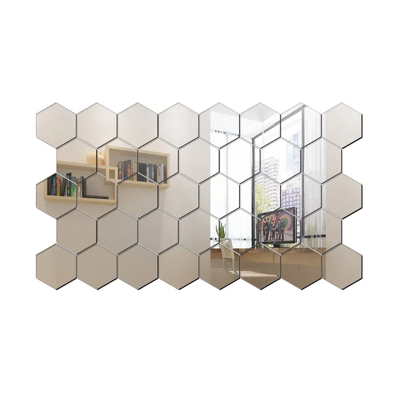 45pcs Hexagon Mirror Wall Art Sticker Decor