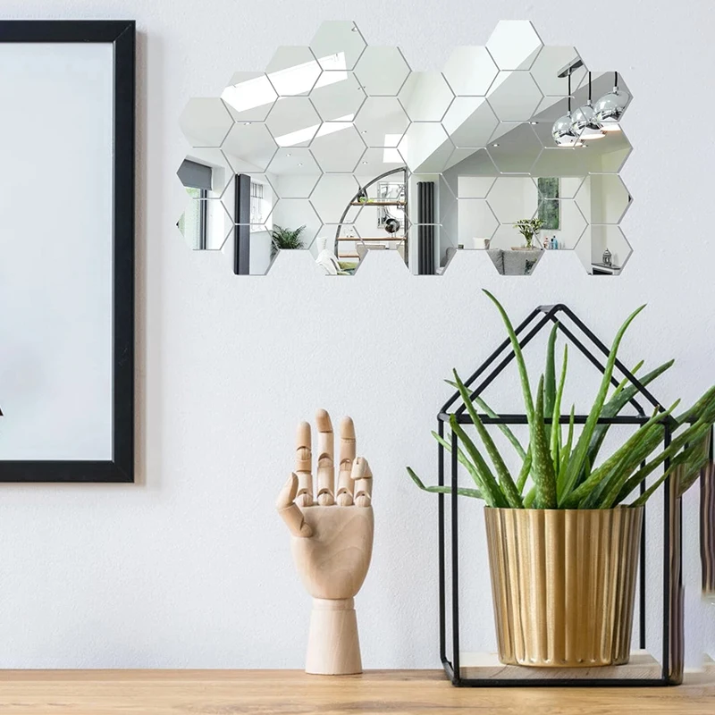 45pcs Hexagon Mirror Wall Art Sticker Decor