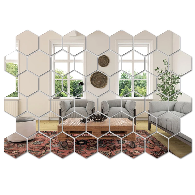 45pcs Hexagon Mirror Wall Art Sticker Decor
