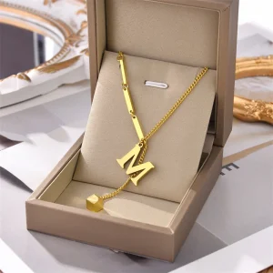 Initial Letter Stainless Steel Pendant Necklace for Women