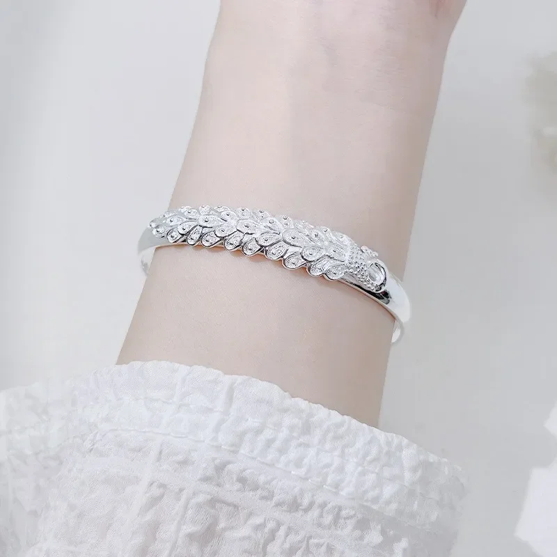 Sterling Silver Peacock Opening Screen Bracelet For Women