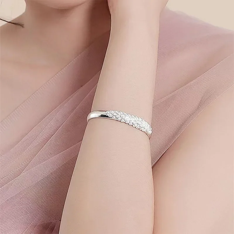 Sterling Silver Peacock Opening Screen Bracelet For Women