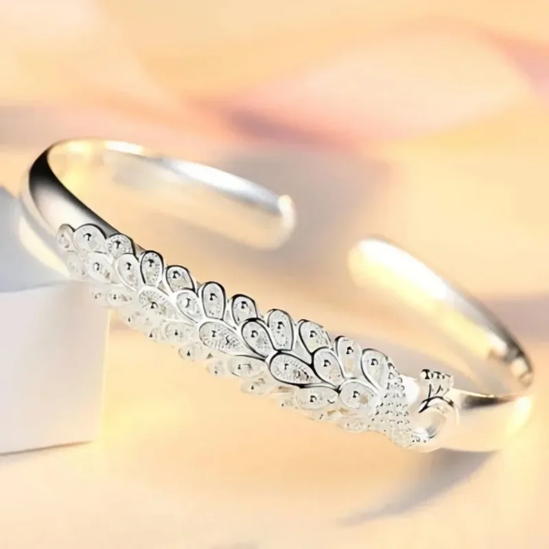 Sterling Silver Peacock Opening Screen Bracelet For Women