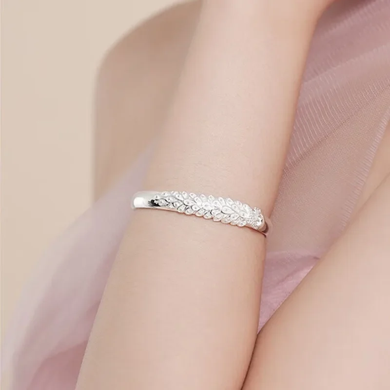 Sterling Silver Peacock Opening Screen Bracelet For Women