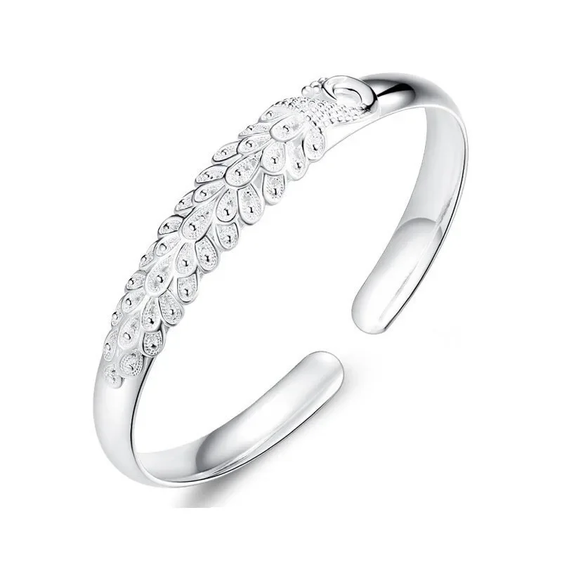 Sterling Silver Peacock Opening Screen Bracelet For Women