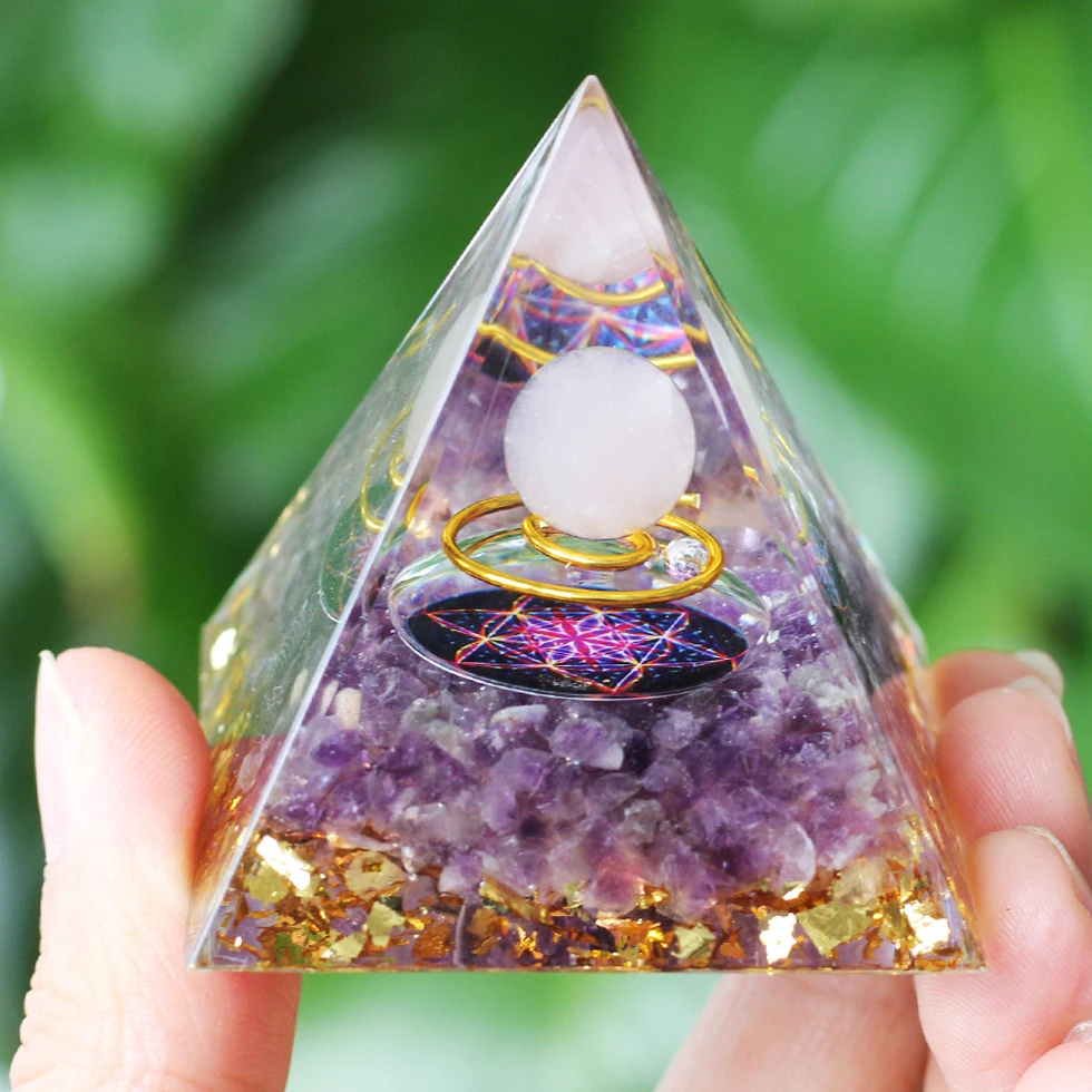 Energy Generator Orgone Pyramid Natural stone amethyst crystal