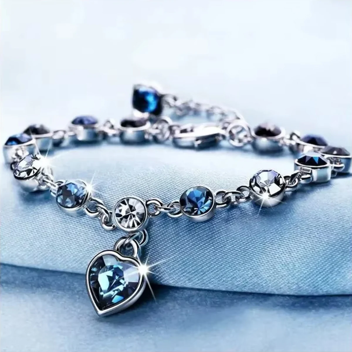 Blue Crystal Silver Color Lucky Bracelet for women