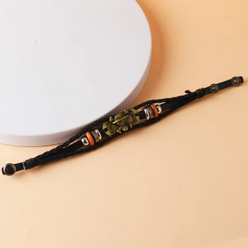 Anime One Piece Pirate Bracelet Leather Woven for Husband