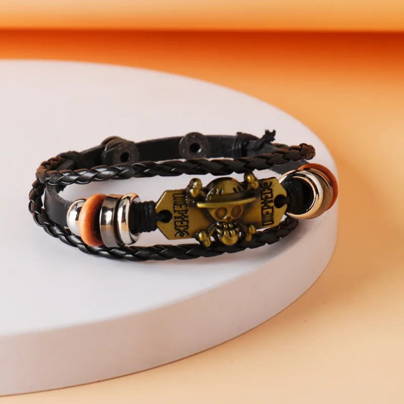 Anime One Piece Pirate Bracelet Leather Woven for Husband