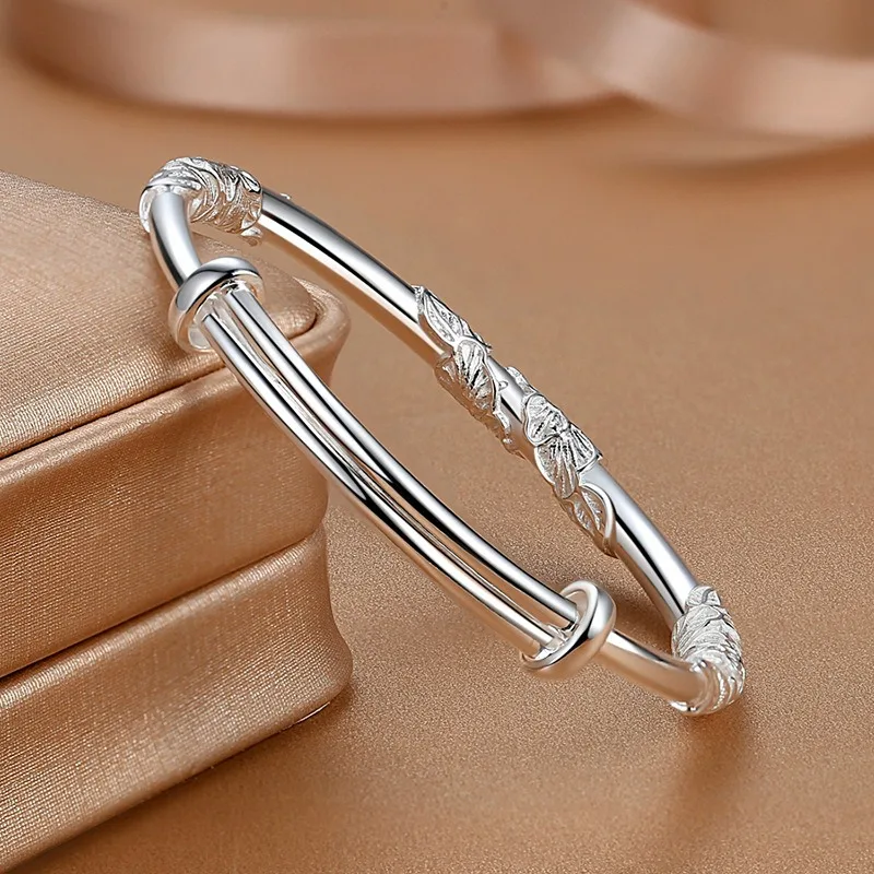 Sterling Silver Full-blown Flowers Bracelet For Women