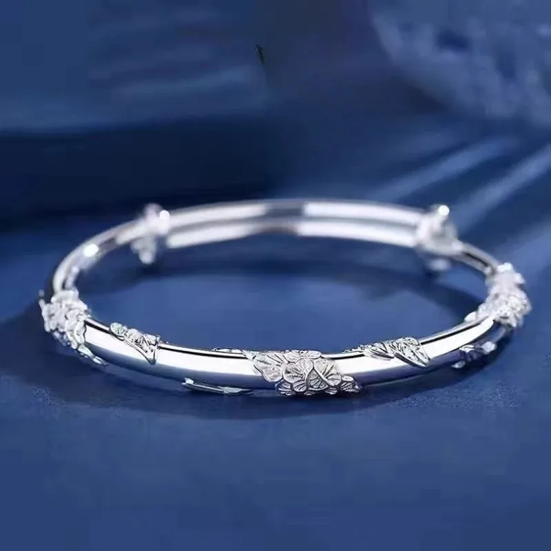 Sterling Silver Full-blown Flowers Bracelet For Women