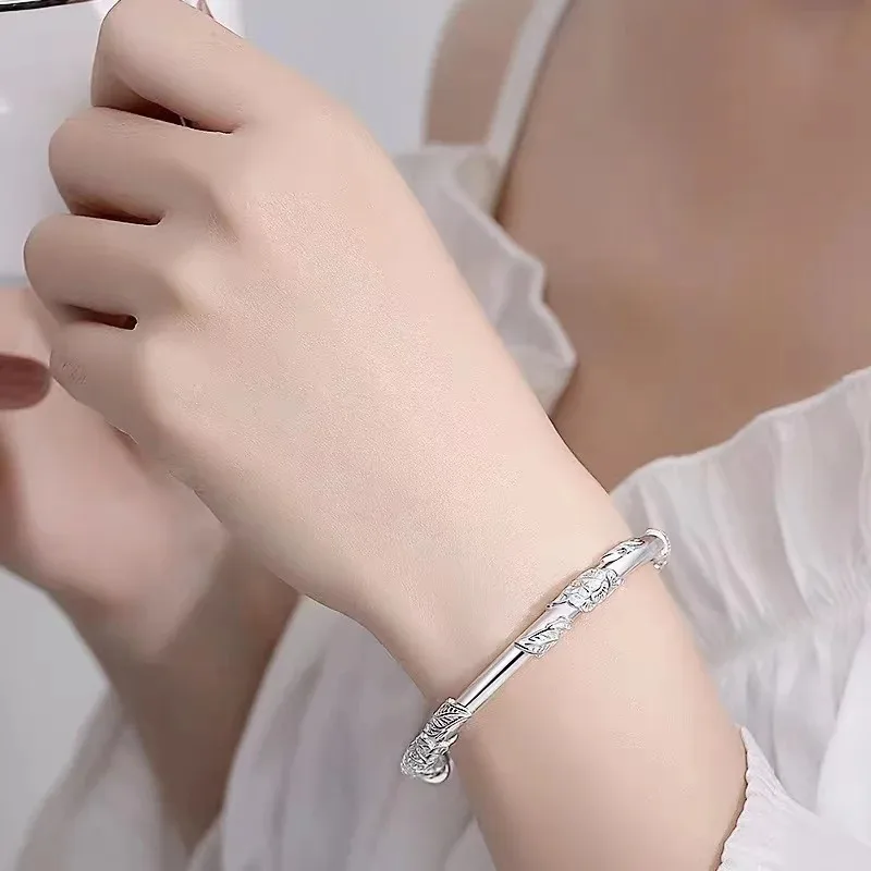 Sterling Silver Full-blown Flowers Bracelet For Women