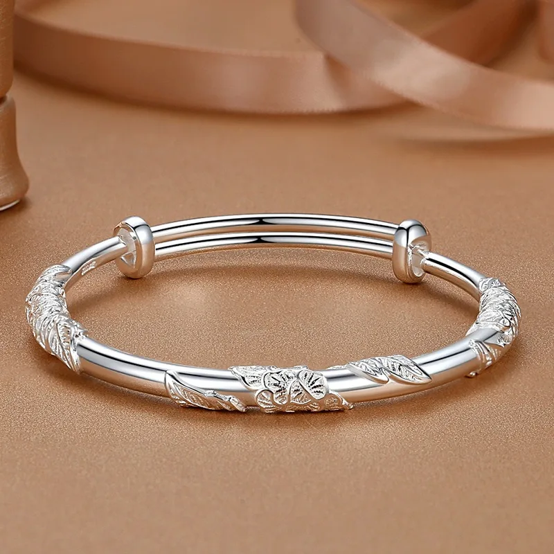 Sterling Silver Full-blown Flowers Bracelet For Women