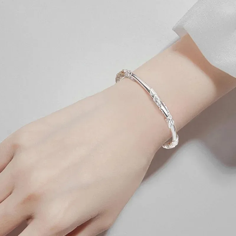 Sterling Silver Full-blown Flowers Bracelet For Women