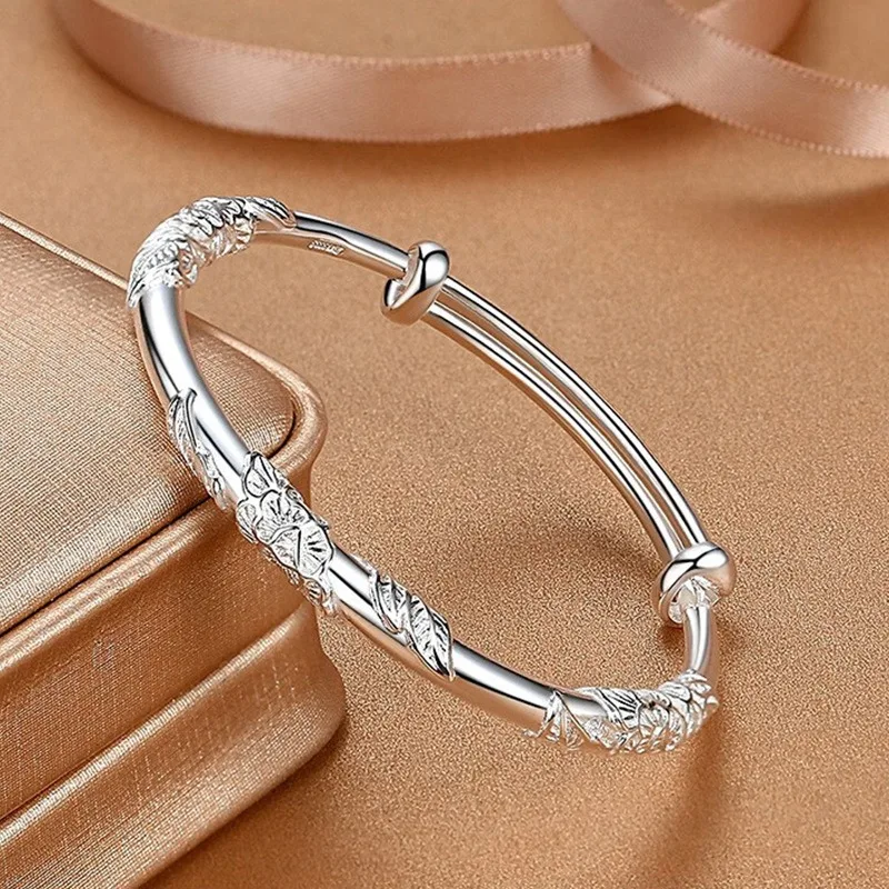 Sterling Silver Full-blown Flowers Bracelet For Women