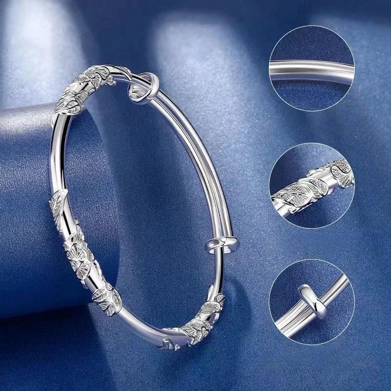 Sterling Silver Full-blown Flowers Bracelet For Women