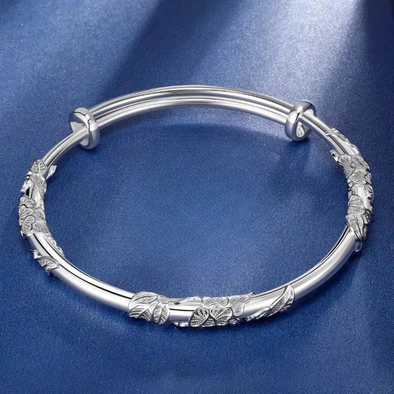 Sterling Silver Full-blown Flowers Bracelet For Women