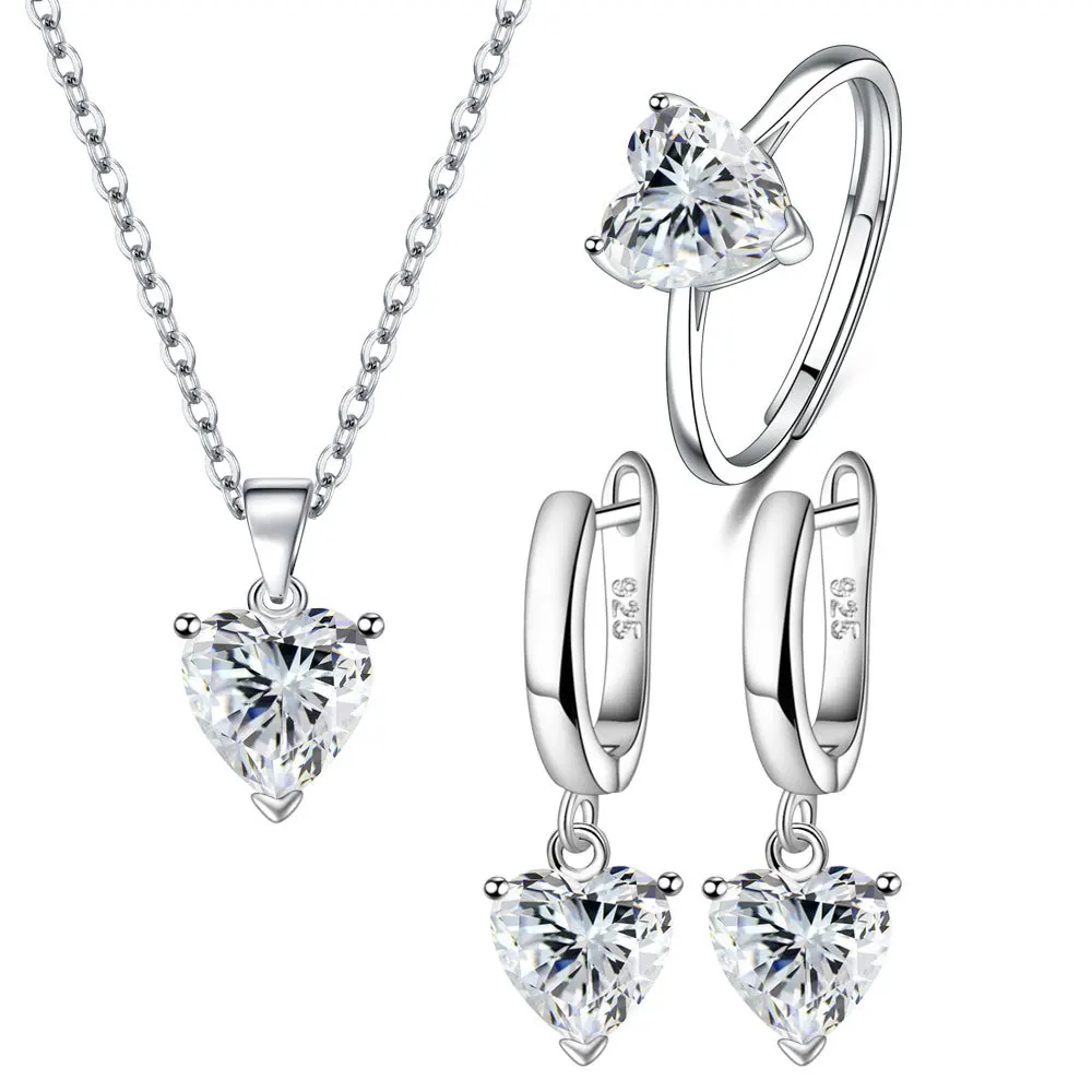 Heart Zircon Silver Jewelry Necklace Set for Women