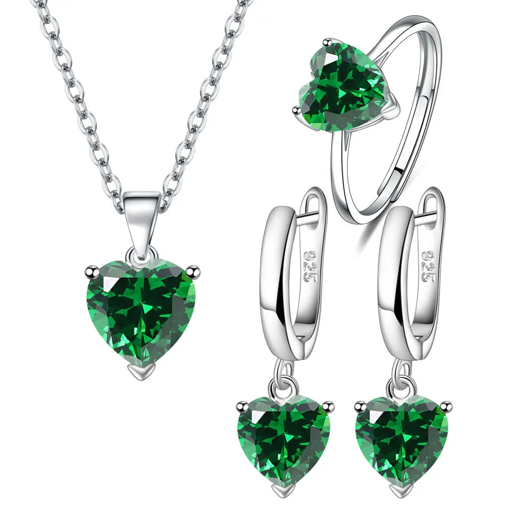 Heart Zircon Silver Jewelry Necklace Set for Women