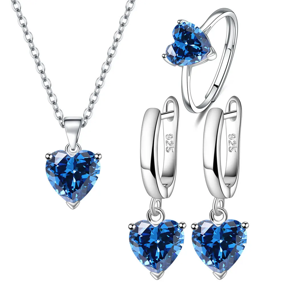 Heart Zircon Silver Jewelry Necklace Set for Women