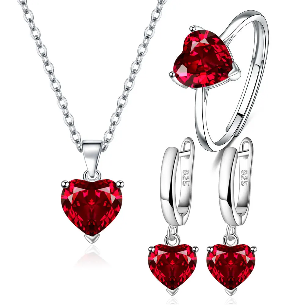 Heart Zircon Silver Jewelry Necklace Set for Women
