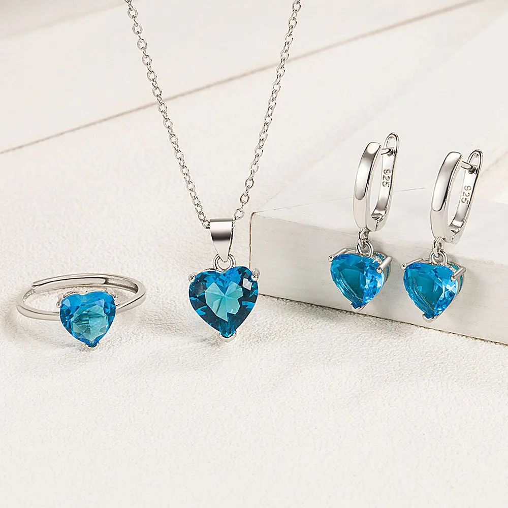 Heart Zircon Silver Jewelry Necklace Set for Women