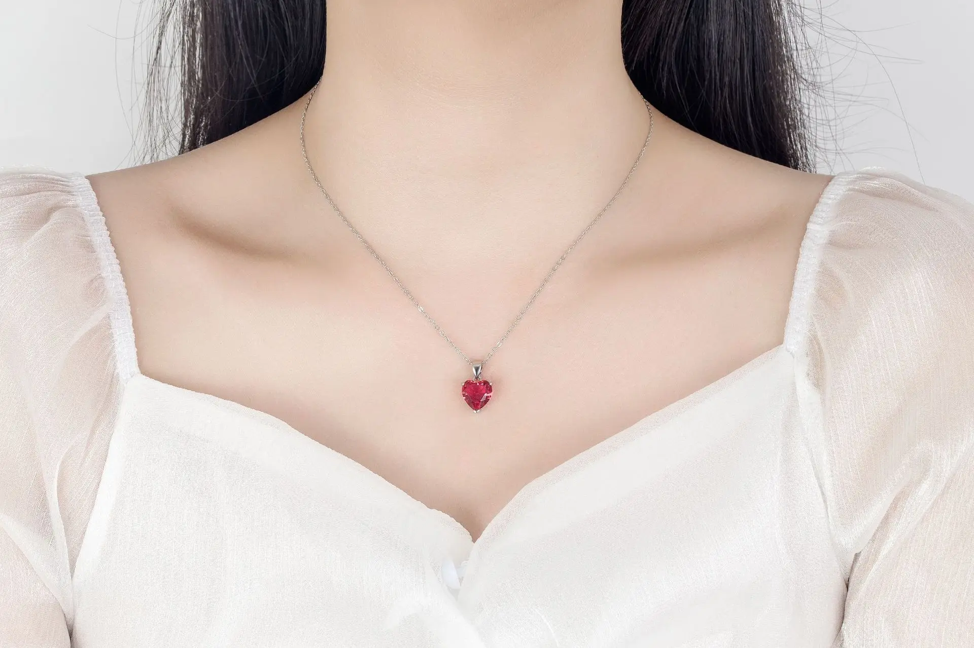 Heart Zircon Silver Jewelry Necklace Set for Women