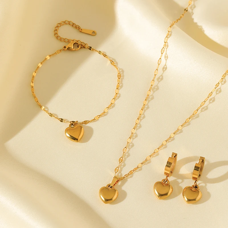 EILIECK Heart Love Necklace Bracelets Earrings Set For Women