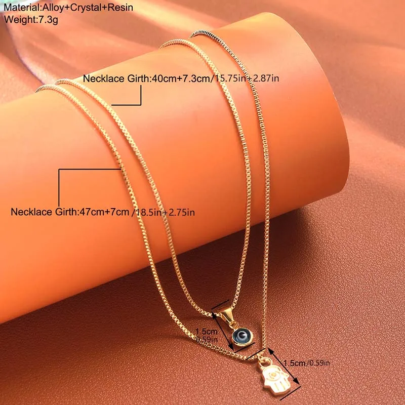 Turkish Lucky Double Layer Palm Evil Eyes Pendant Necklace for Women