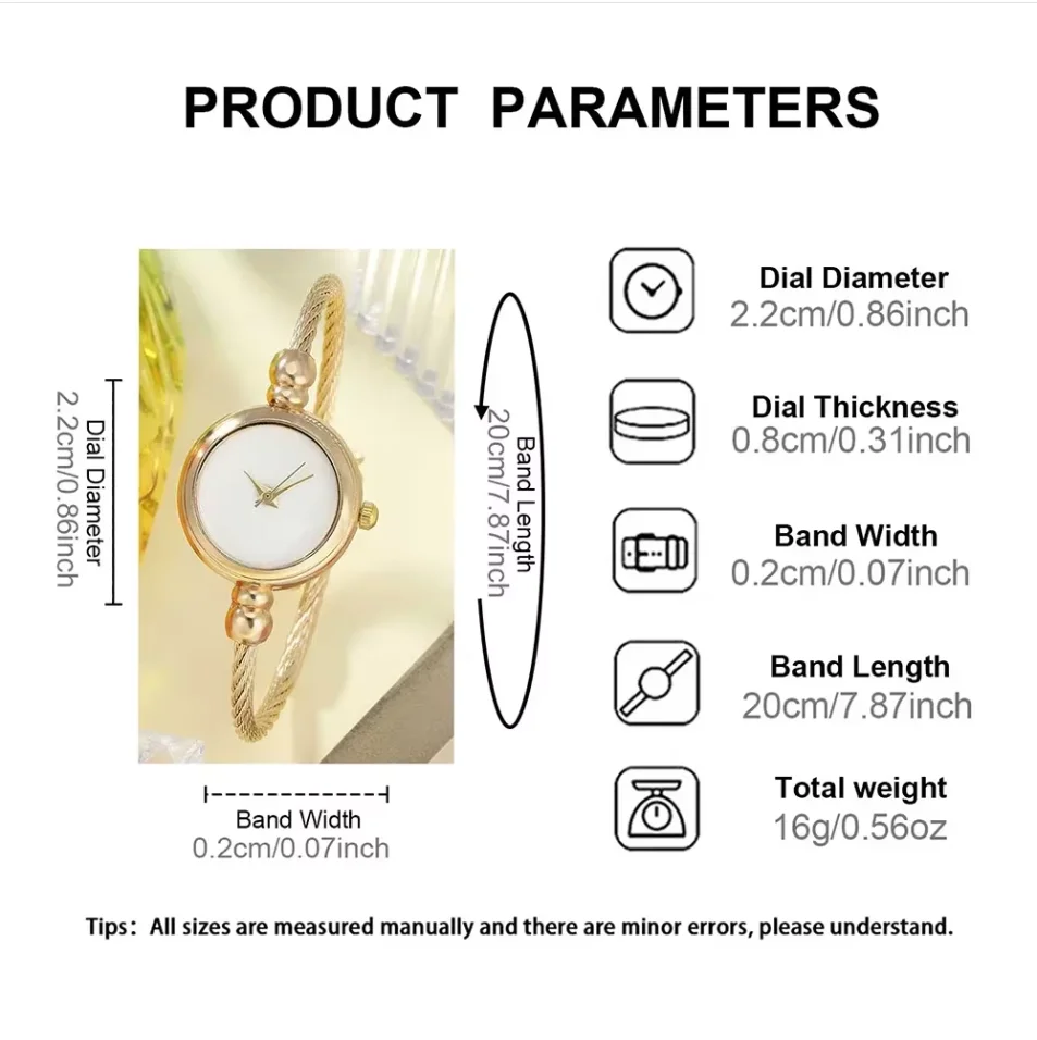 Stainless Steel Small Gold Bangle Bracelet Luxury Watch