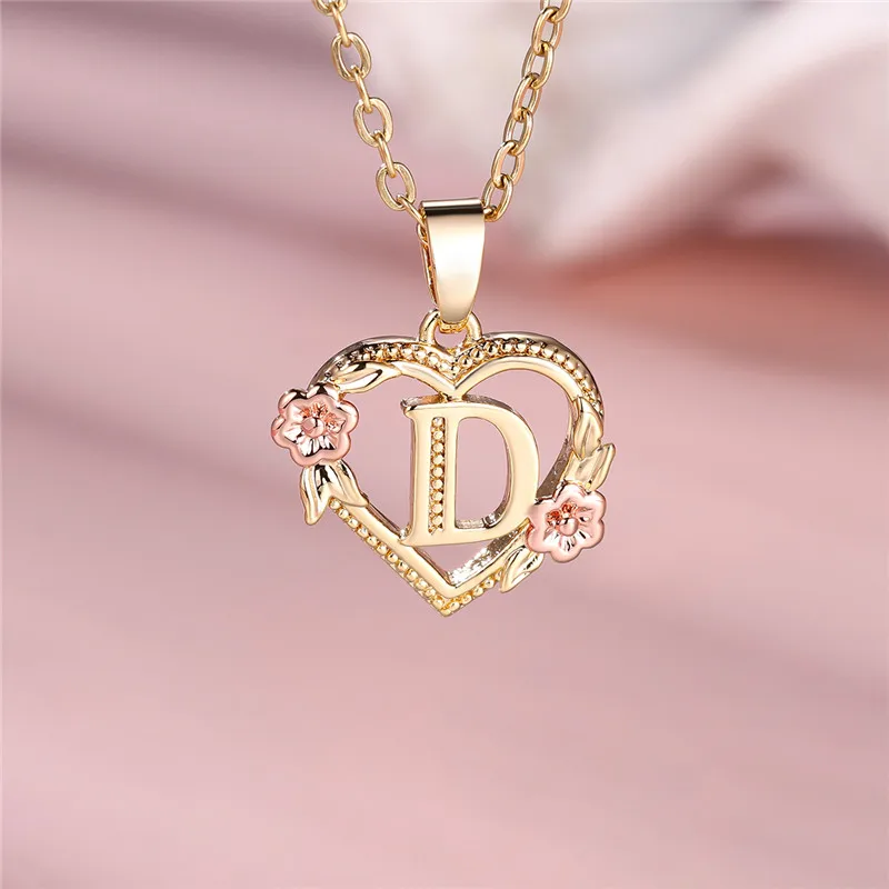 A-Z Letter Flower Pendant Necklace For Women