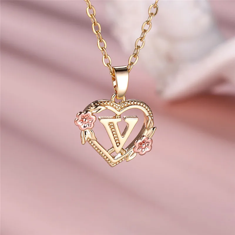 A-Z Letter Flower Pendant Necklace For Women