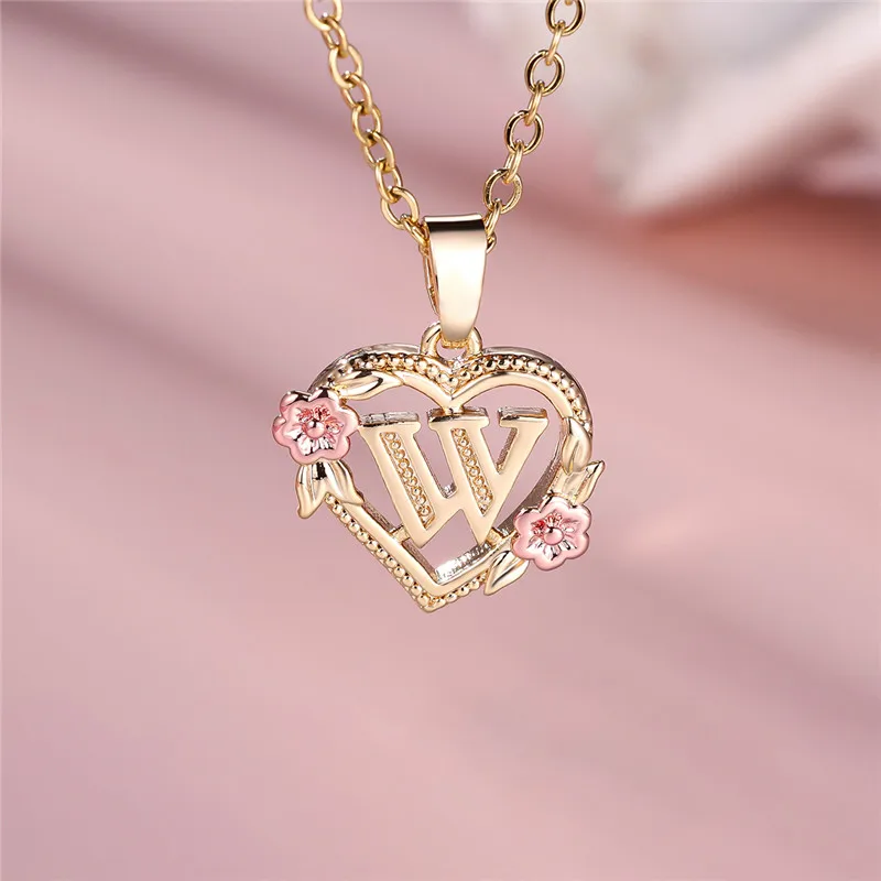 A-Z Letter Flower Pendant Necklace For Women