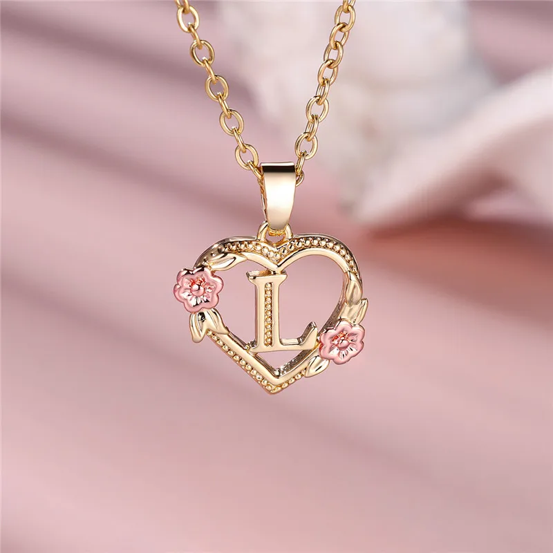 A-Z Letter Flower Pendant Necklace For Women