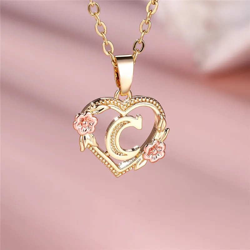 A-Z Letter Flower Pendant Necklace For Women