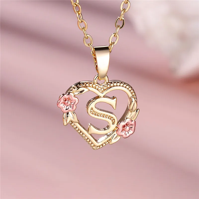 A-Z Letter Flower Pendant Necklace For Women