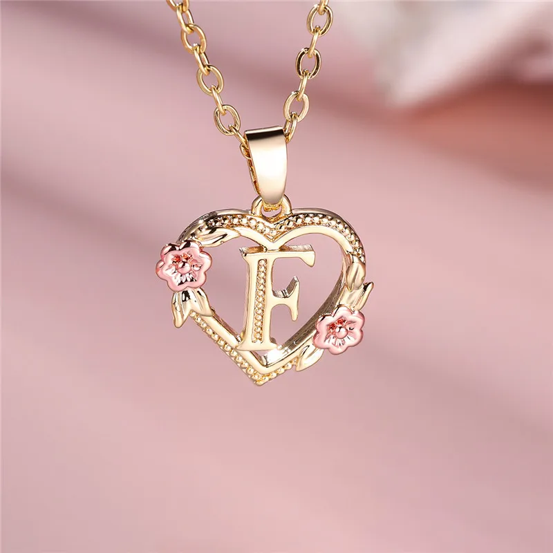 A-Z Letter Flower Pendant Necklace For Women