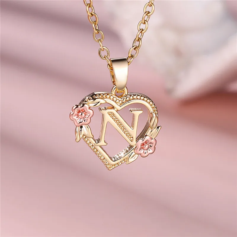 A-Z Letter Flower Pendant Necklace For Women