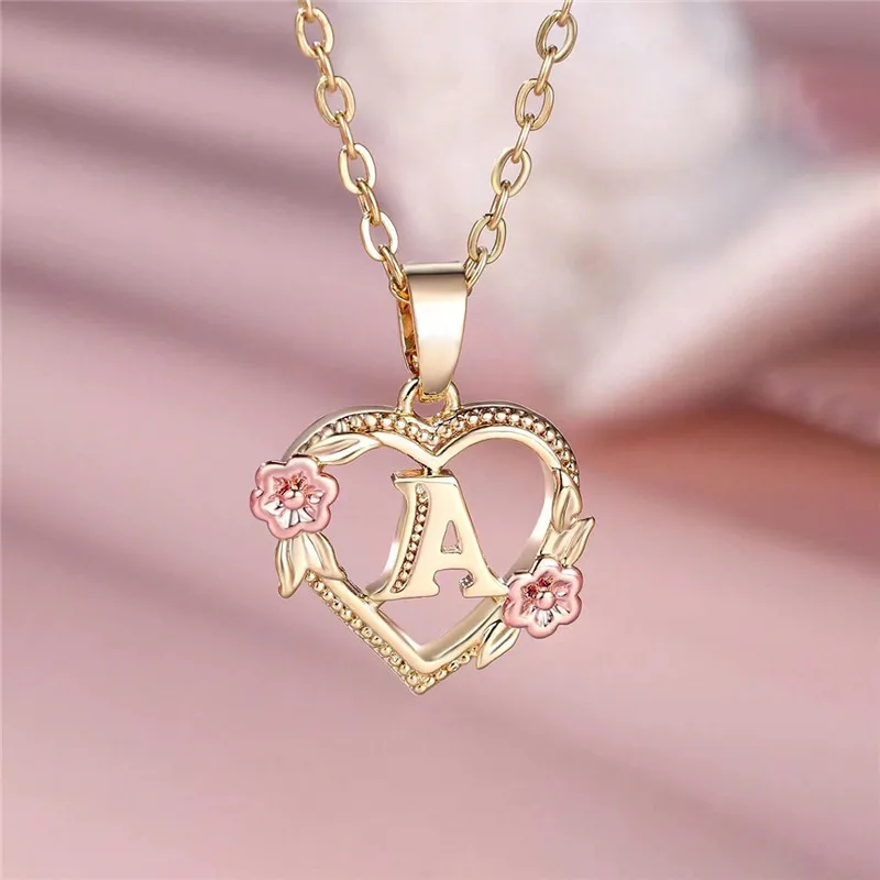 A-Z Letter Flower Pendant Necklace For Women