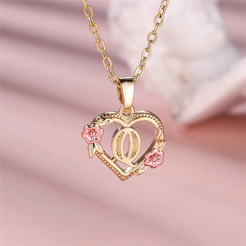 A-Z Letter Flower Pendant Necklace For Women