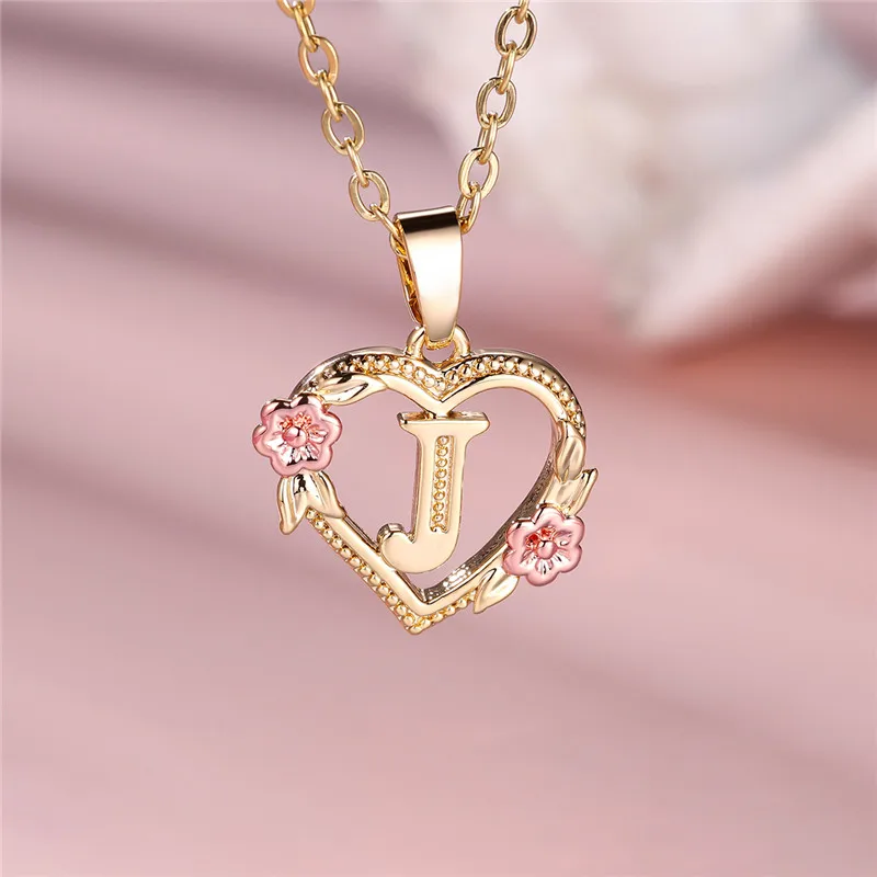 A-Z Letter Flower Pendant Necklace For Women