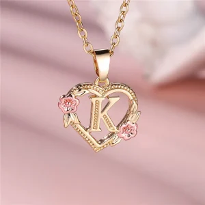 A-Z Letter Flower Pendant Necklace For Women