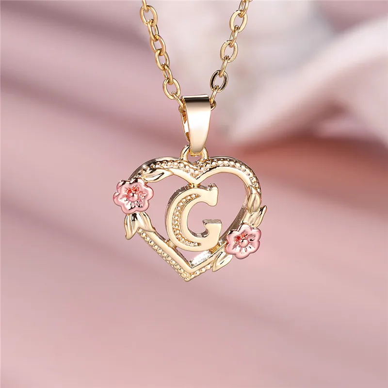 A-Z Letter Flower Pendant Necklace For Women