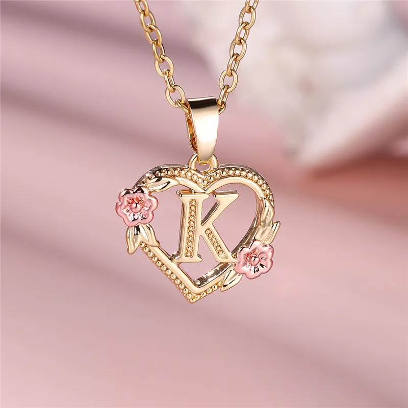 A-Z Letter Flower Pendant Necklace For Women