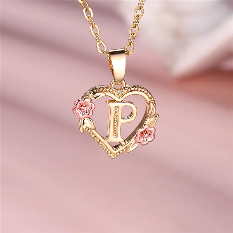 A-Z Letter Flower Pendant Necklace For Women