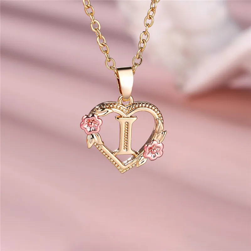 A-Z Letter Flower Pendant Necklace For Women