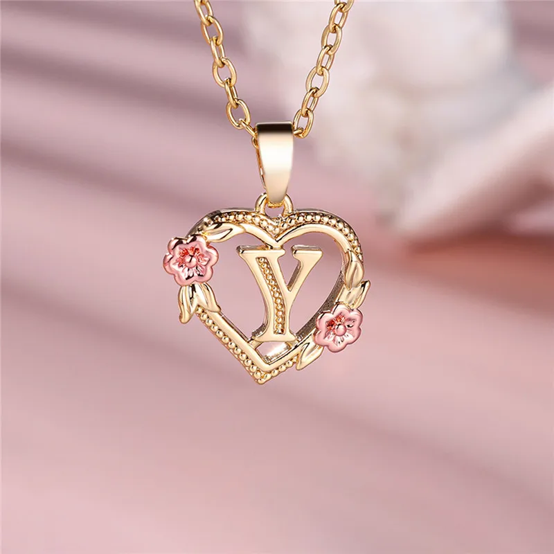 A-Z Letter Flower Pendant Necklace For Women